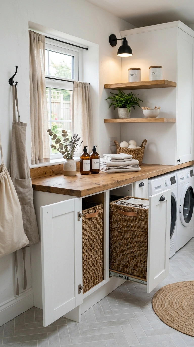 020 Small Farmhouse Laundry Room With Hidden Woven Ham Farmhouse laundry room hidden ha… 202605212312