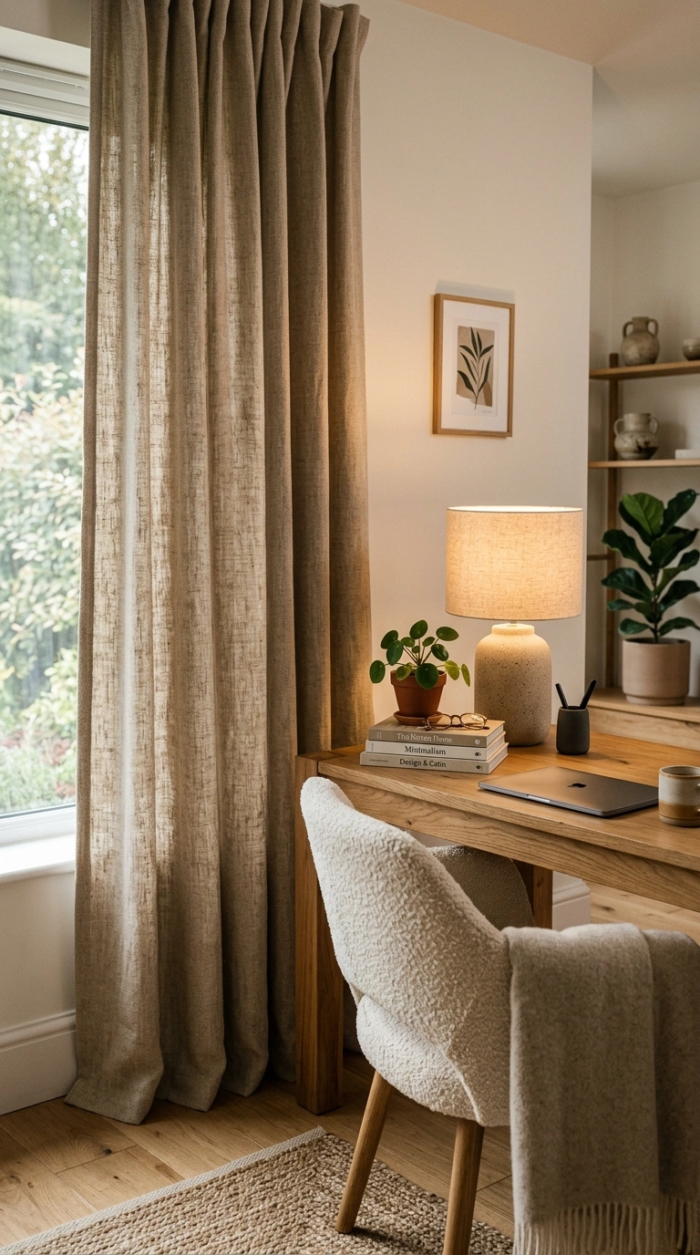 021 Textured Neutral Curtains In A Warm Minimal Office