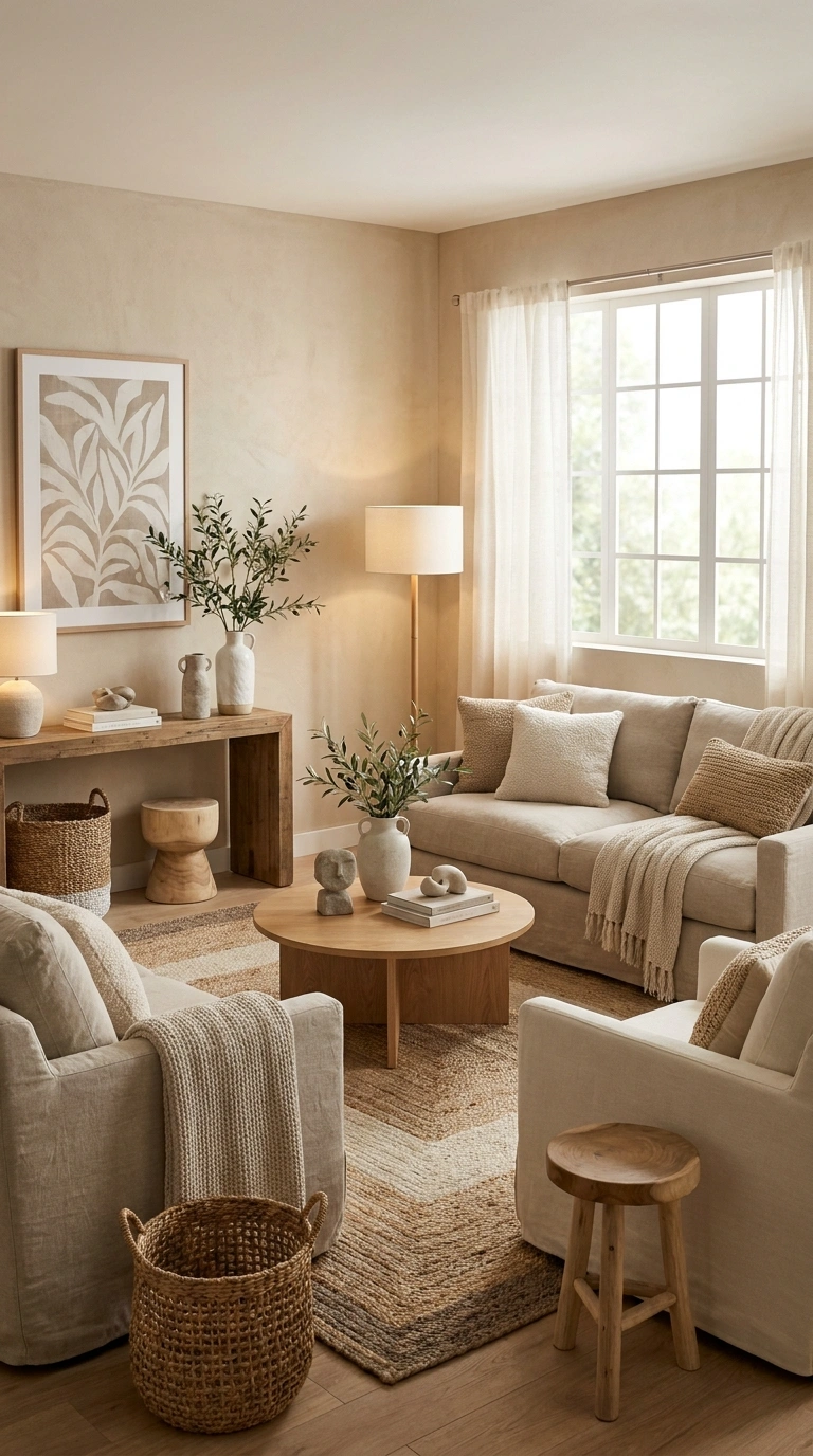 022 Natural Almond Beige Relaxing Living Room Create a