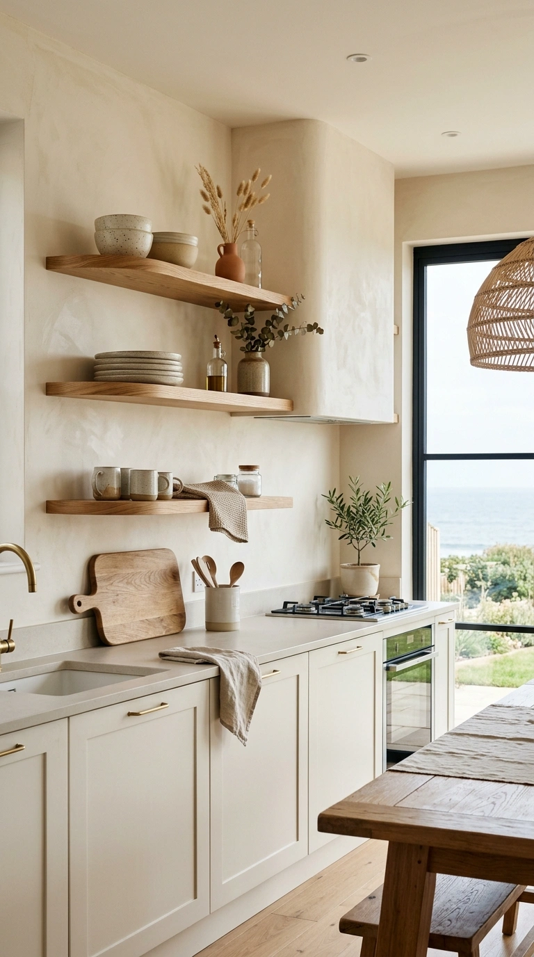 022 Organic Curved Shelving In Modern Coastal Kitchen