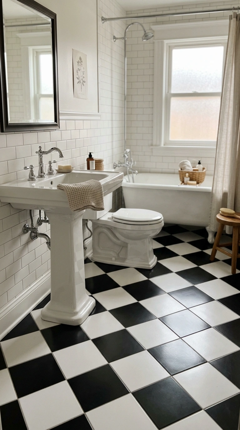 001 A classic bathroom with a black and white checkerb