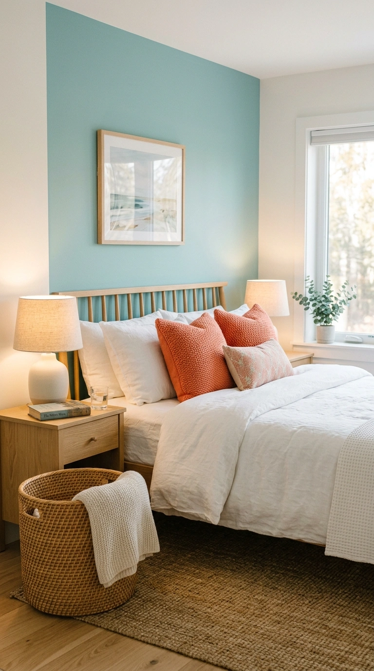 001 A serene bedroom with one soft muted turquoise acc