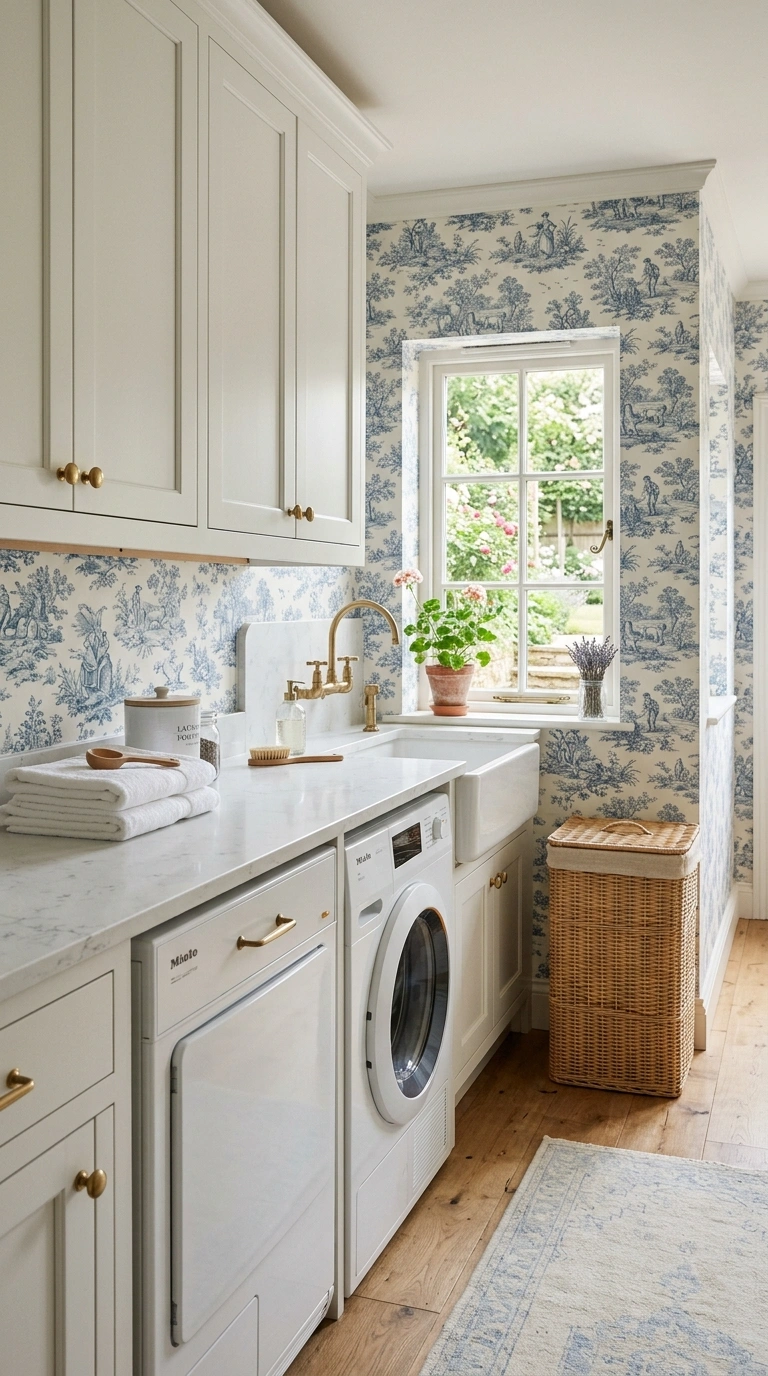 002 A charming laundry room wrapped in blue and white