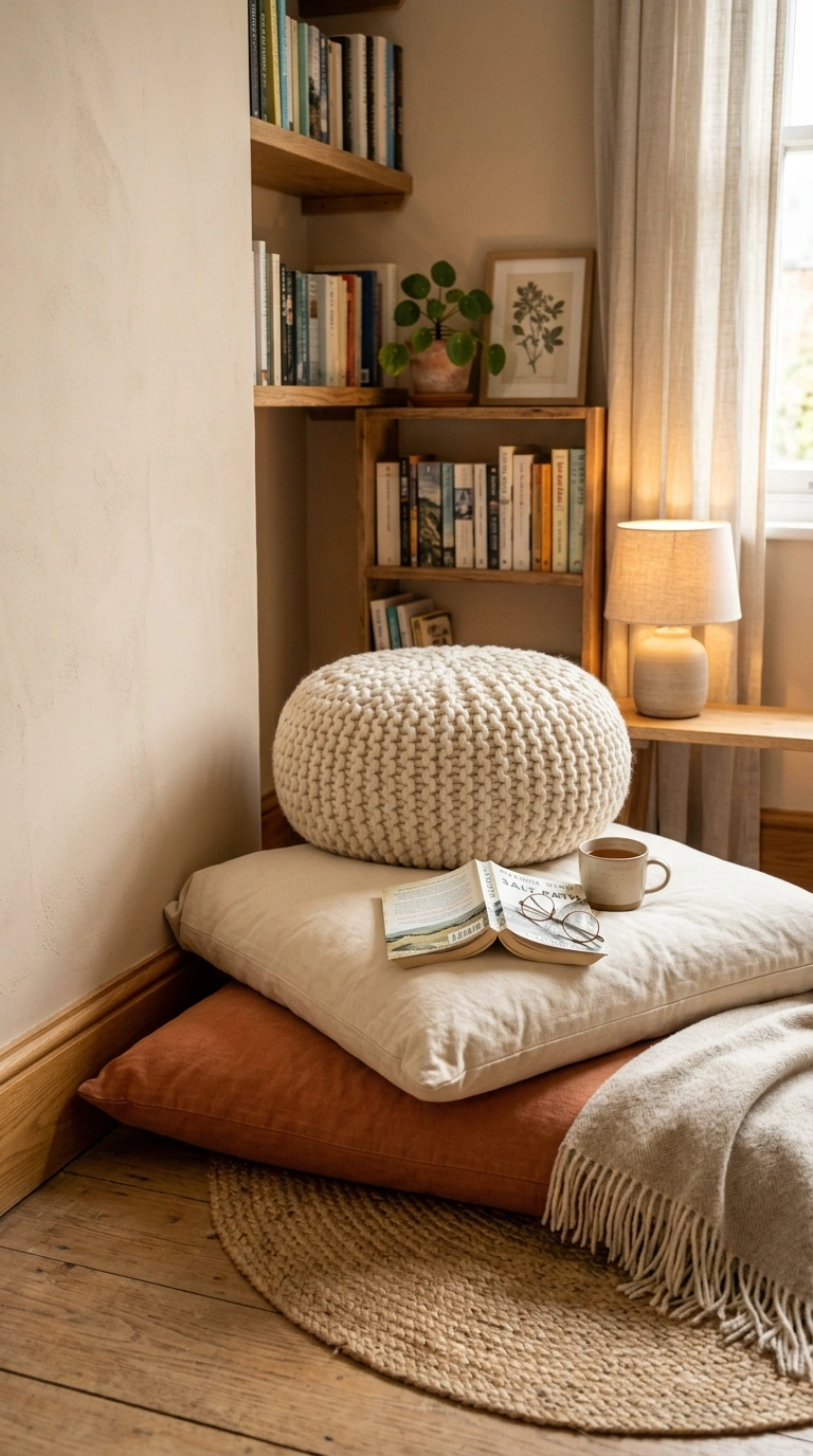 002 A cozy bedroom floor reading nook with two large w