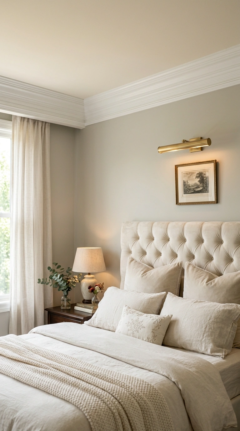 002 A tailored bedroom corner where crisp white crown