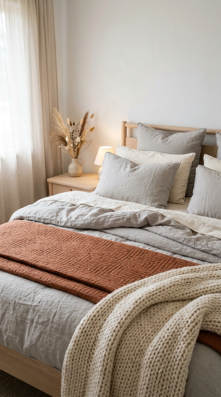 003 A beautifully layered bed with warm ivory sheets a