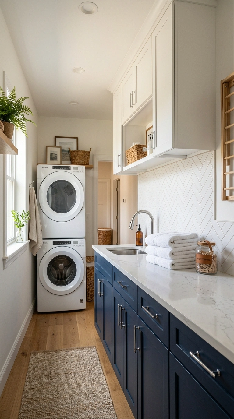 003 A crisp two tone laundry room with deep navy lower