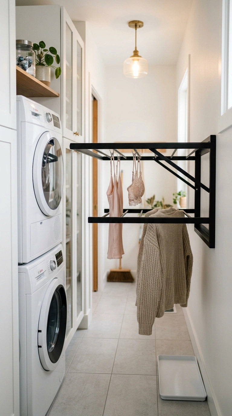 003 A narrow laundry room with a wall mounted fold dow