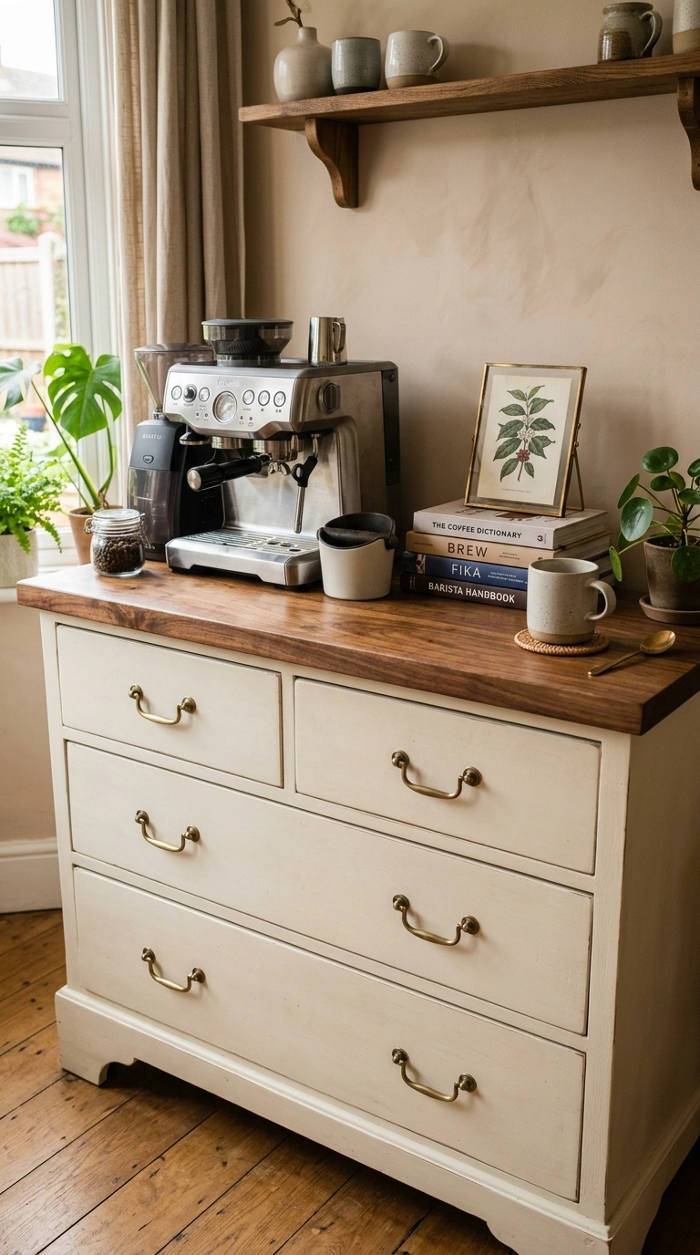 003 A repurposed wooden dresser turned coffee bar draw