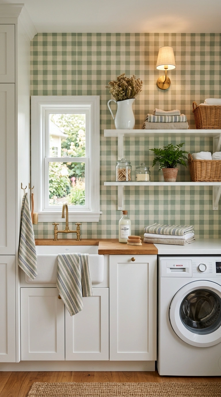 003 A sweet laundry room with soft sage green gingham