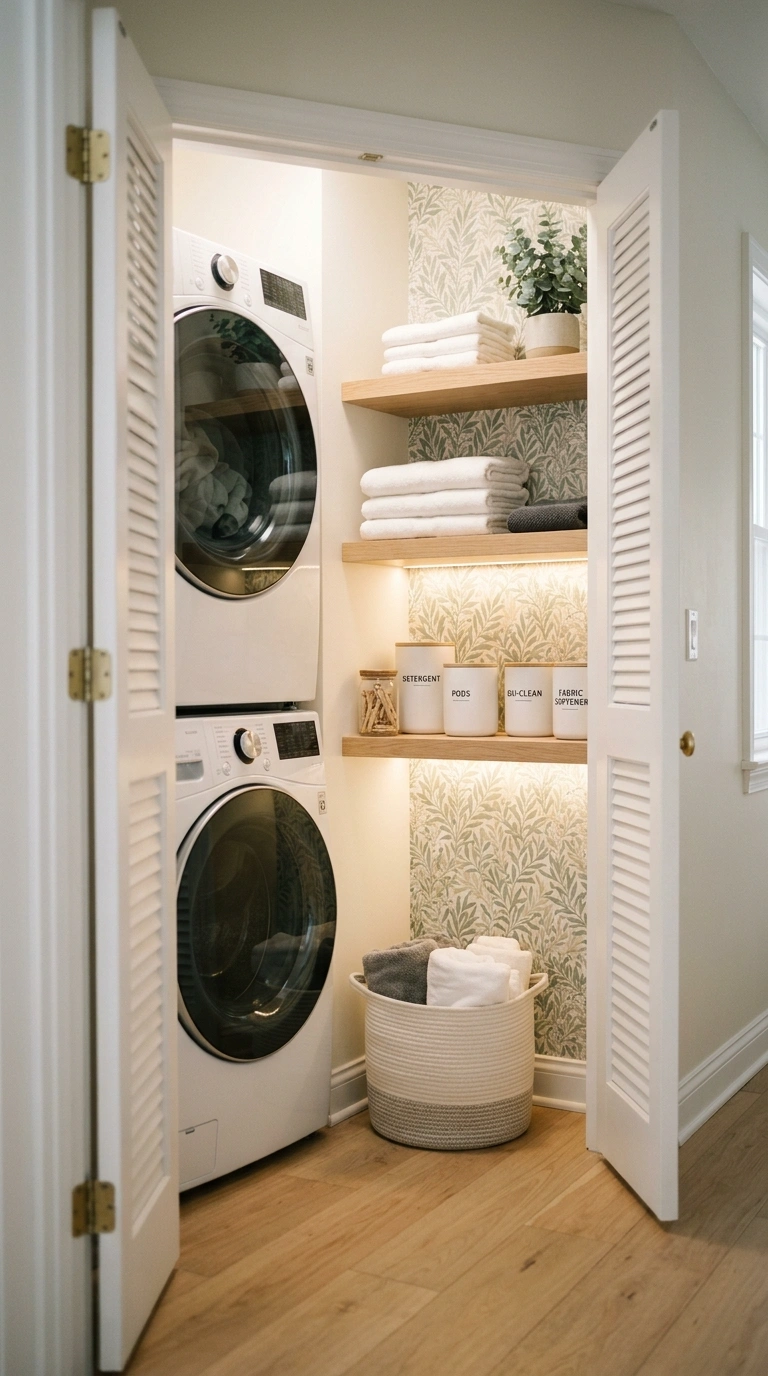 004 A compact hallway closet laundry nook with a stack