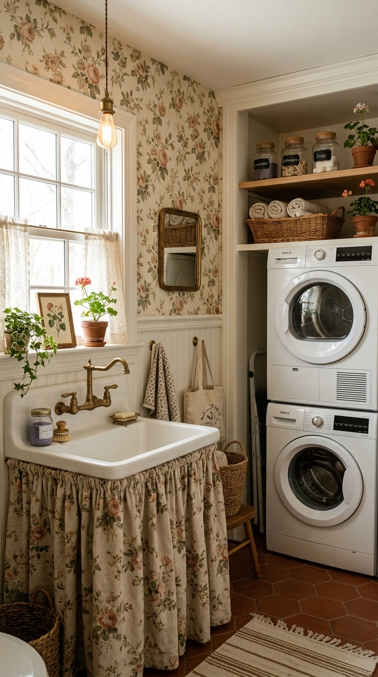 004 A nostalgic laundry room in tea stained vintage fl
