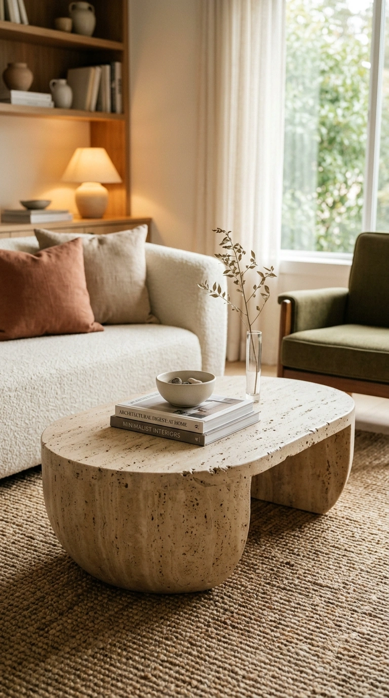 004 A sculptural rounded travertine coffee table style