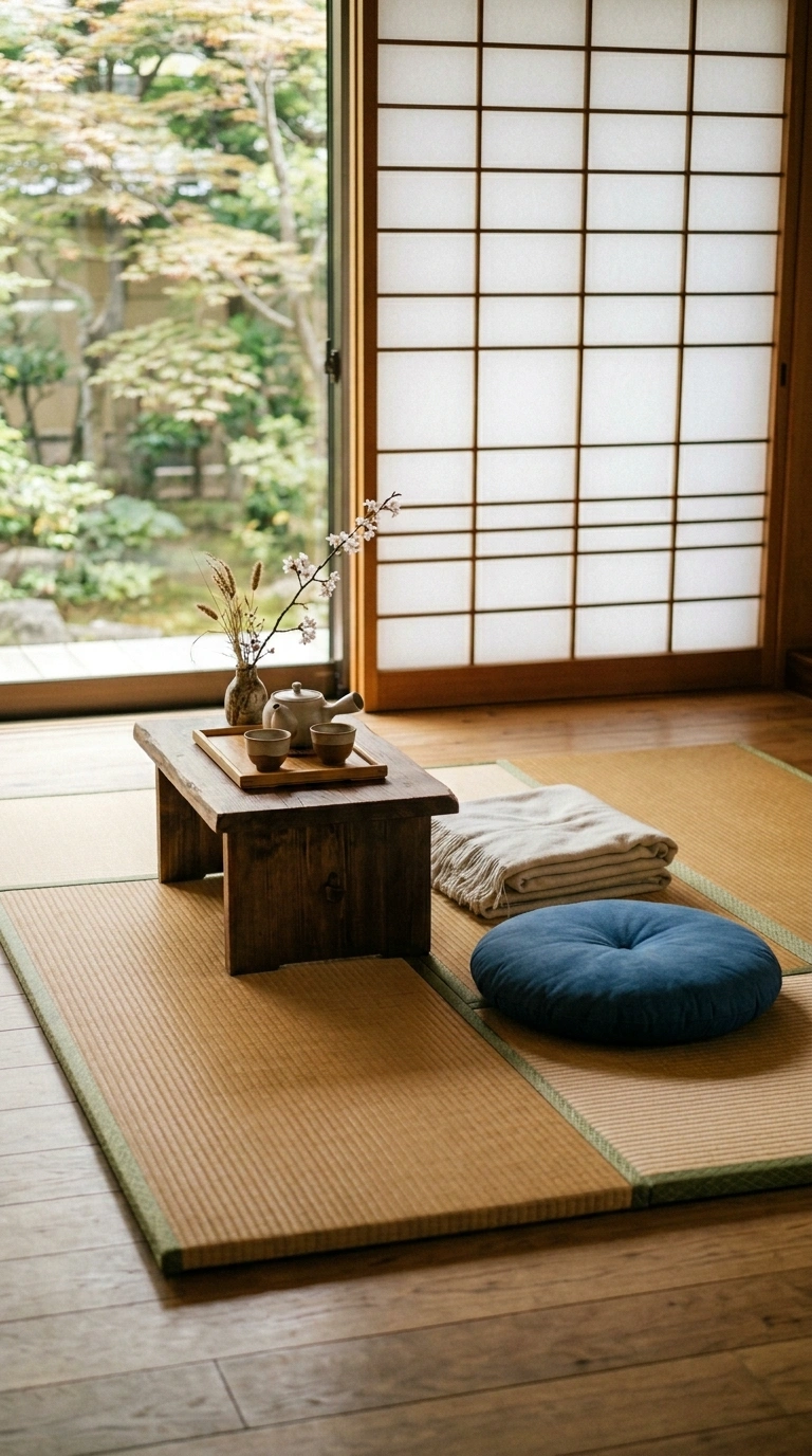 004 A tatami inspired natural rush mat layout defining