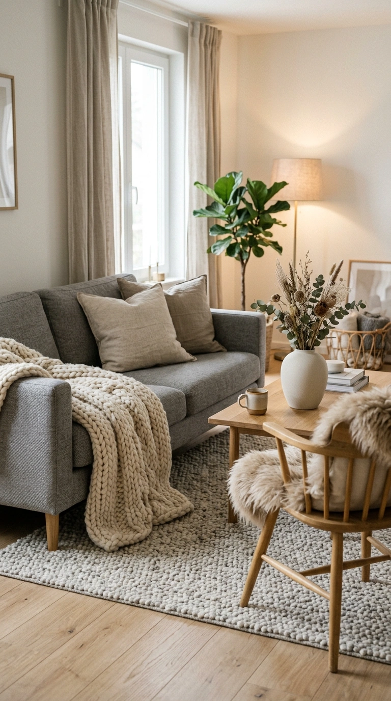 004 A texture rich Scandinavian living room with a chu