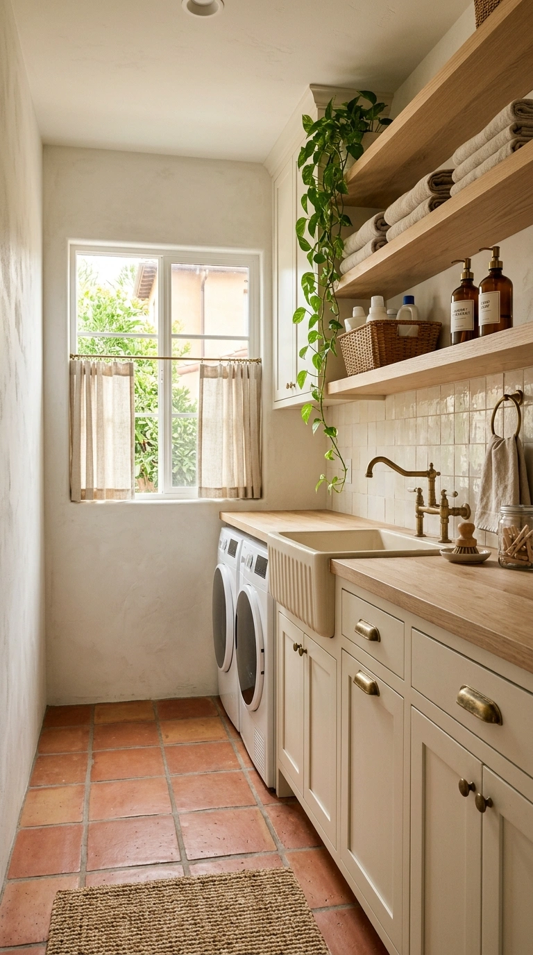 005 A Mediterranean inspired laundry room with rust or