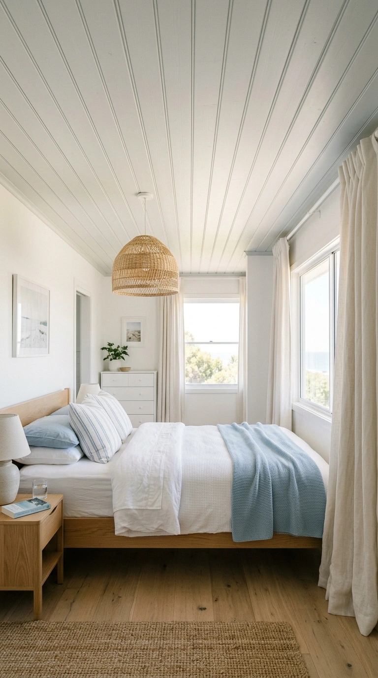 005 A bright airy bedroom with a tongue and groove pla