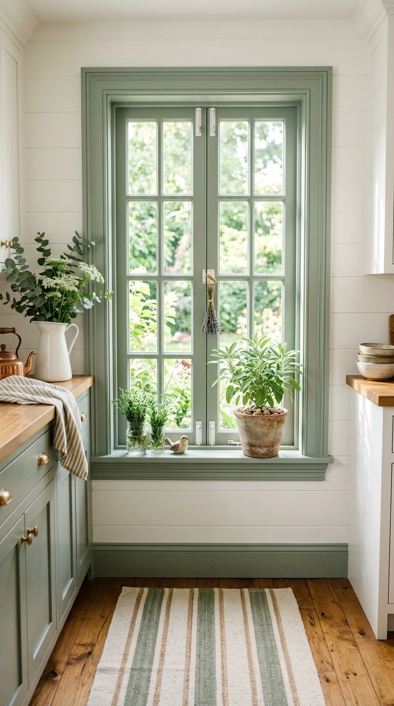 005 A bright white kitchen with window trim and frames