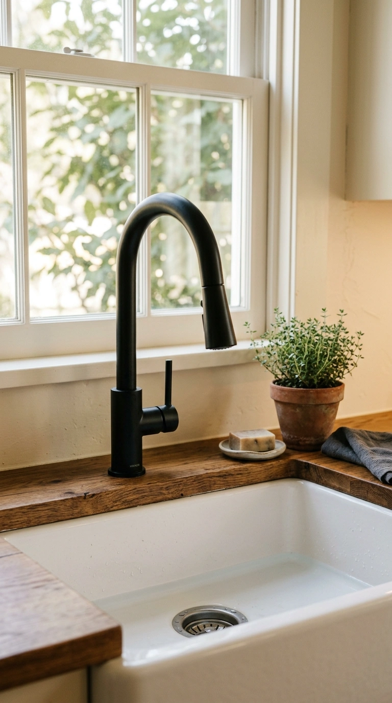 005 A kitchen sink area close up featuring a tall matt