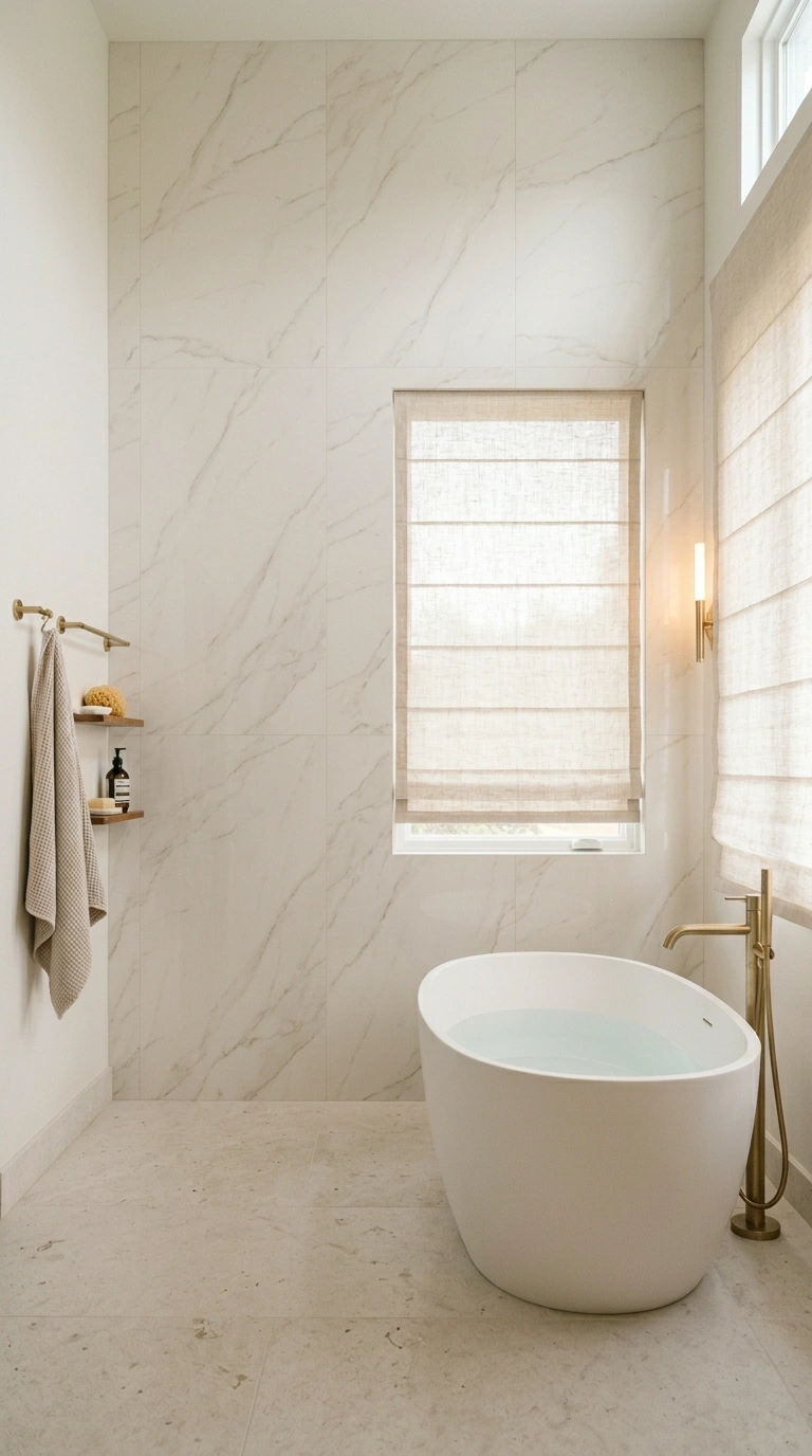 005 A modern master bathroom feature wall covered floo