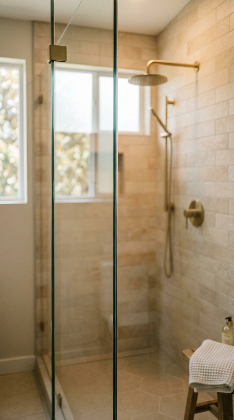 005 small bathroom with a single clear frameless glass