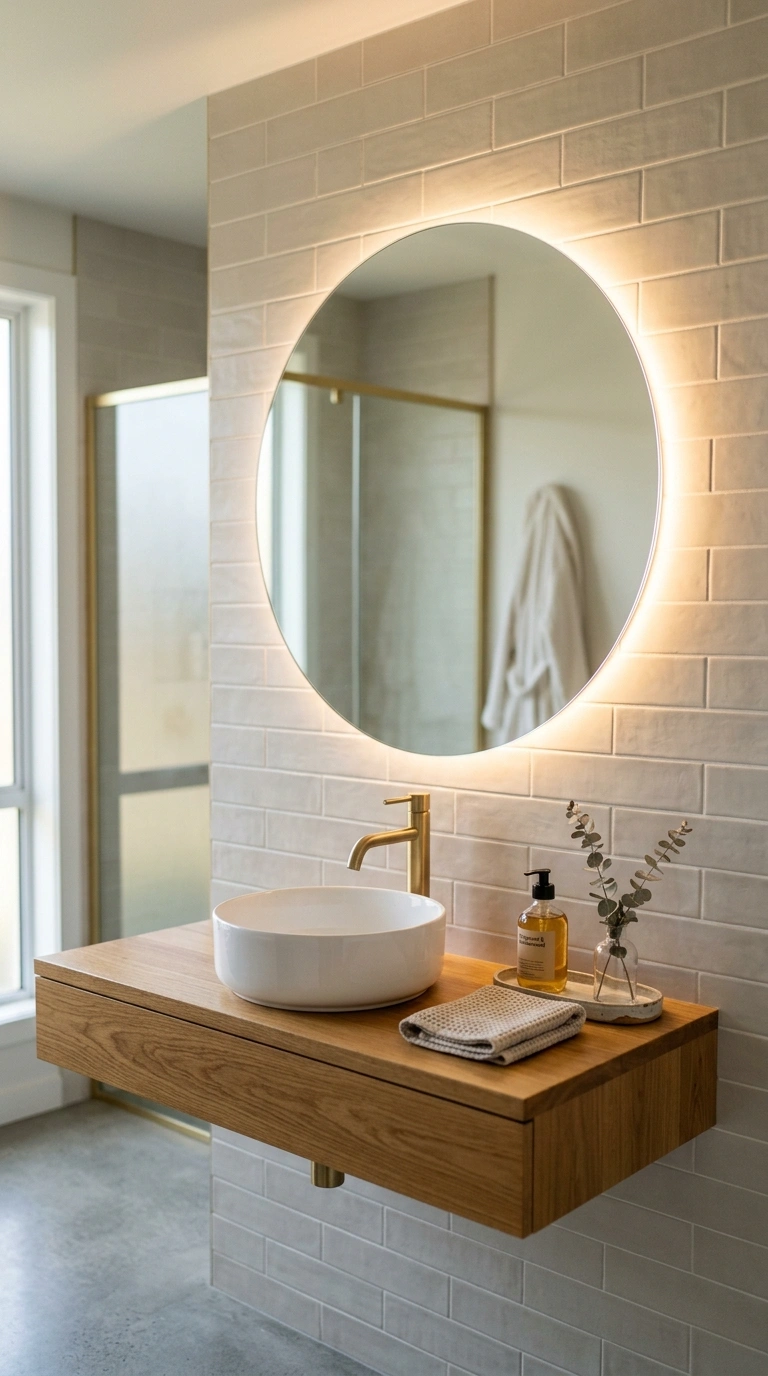 006 A frameless backlit LED mirror with a soft warm ha