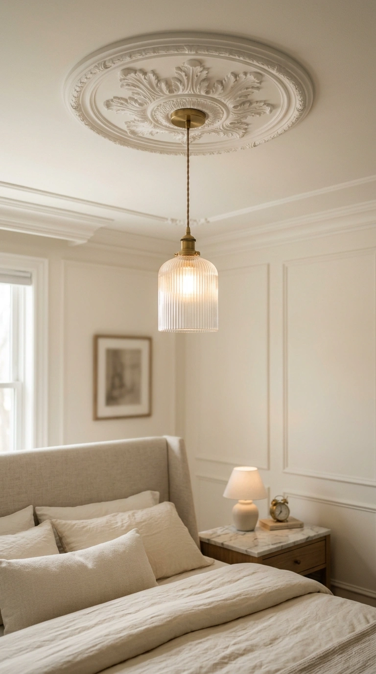006 A refined bedroom looking up at a round white ceil