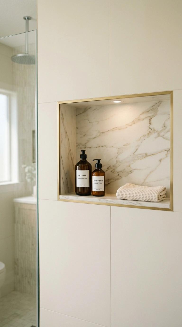 006 A walk in shower wall in warm ivory porcelain with