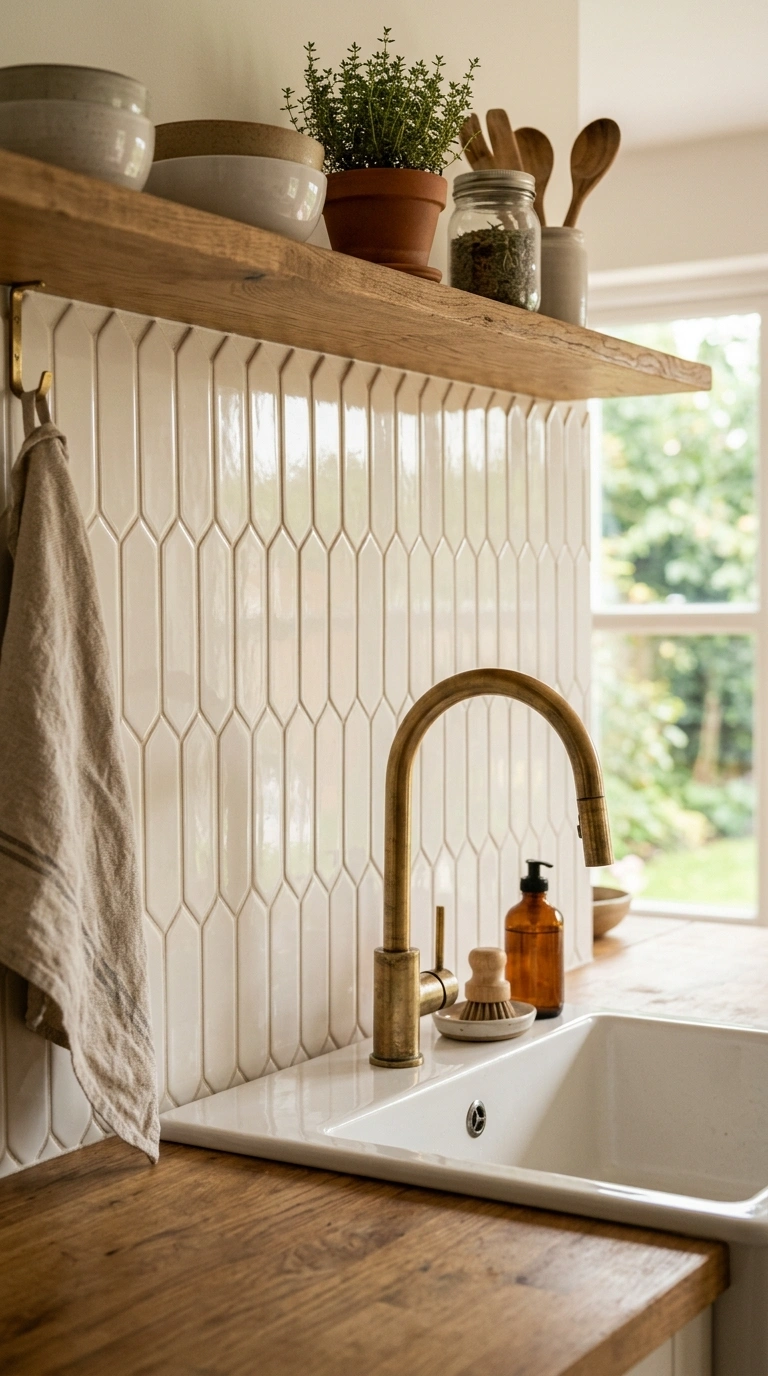 006 An elongated picket tile backsplash in glossy warm
