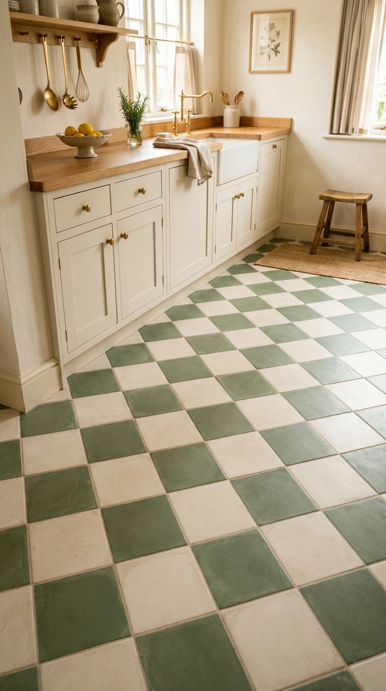 007 A charming kitchen floor in a sage green and warm