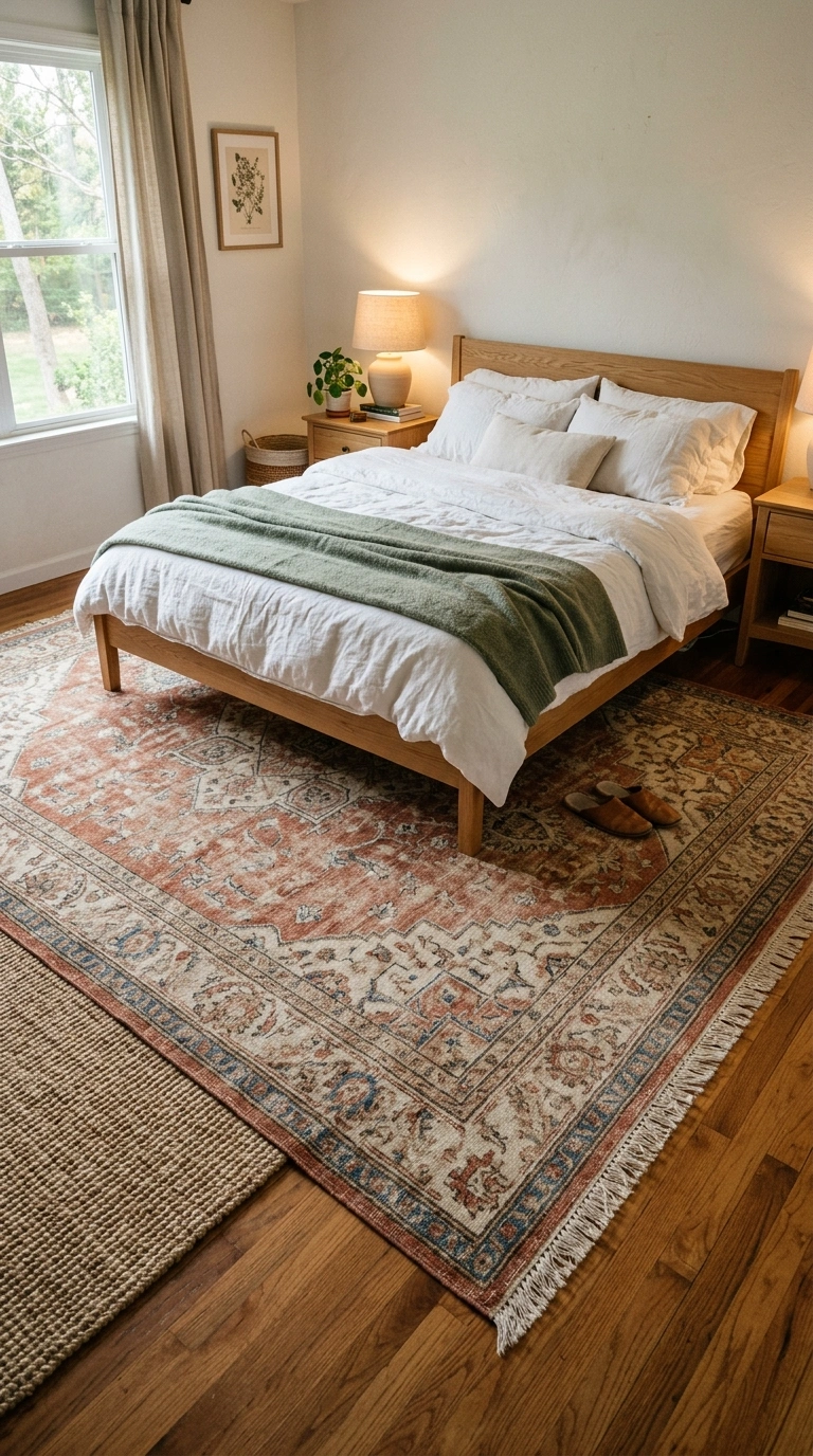 007 A grounded bedroom with a large vintage washed woo