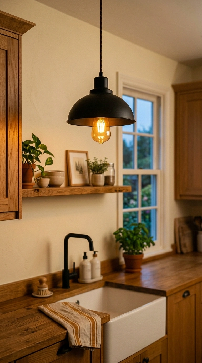 007 A small kitchen with a warm amber Edison style LED