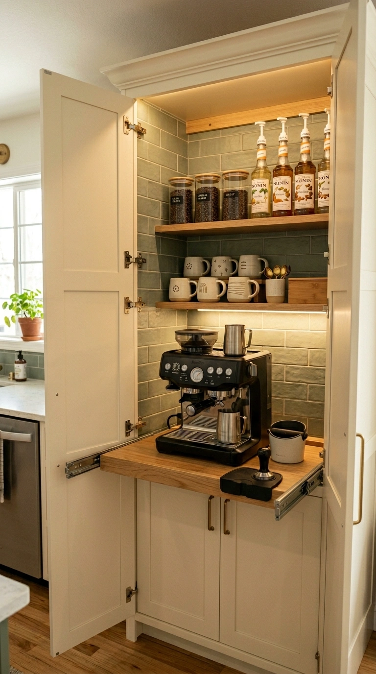 007 A tall pantry cabinet opened to reveal a hidden co