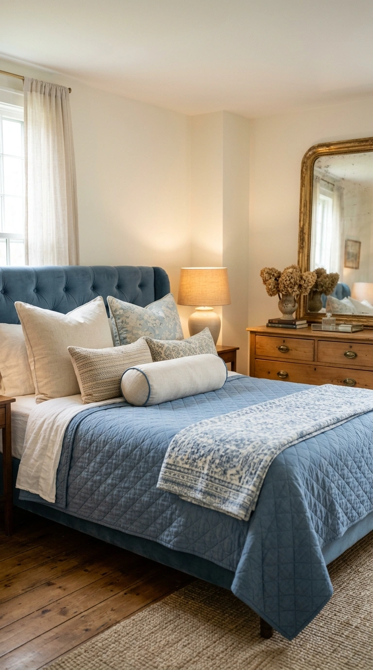 007 A timeless bedroom with creamy off white walls and