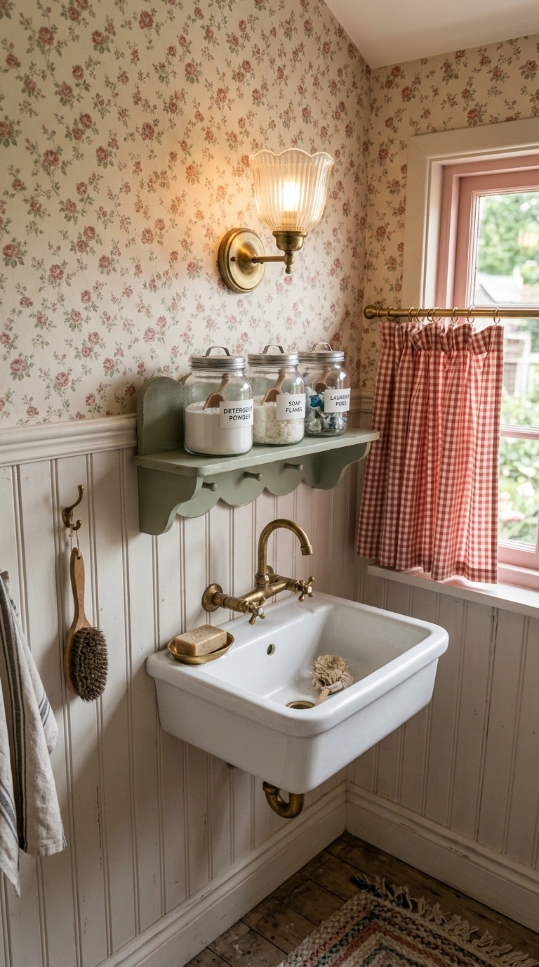 007 A vintage cottage laundry room with dusty rose and