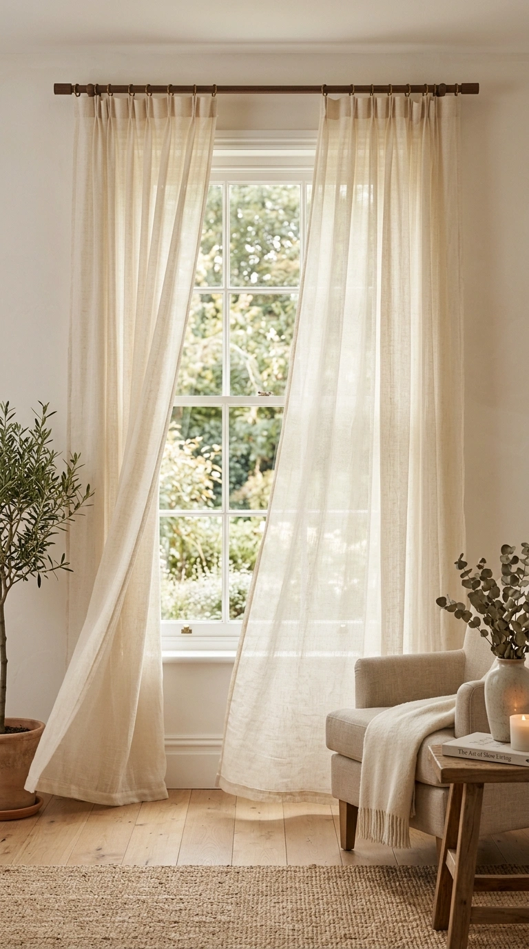 007 Floor length sheer linen curtains in warm ivory fr