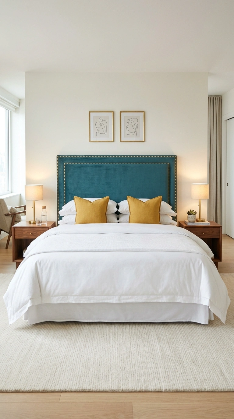 008 A refined bedroom with soft warm white walls and a