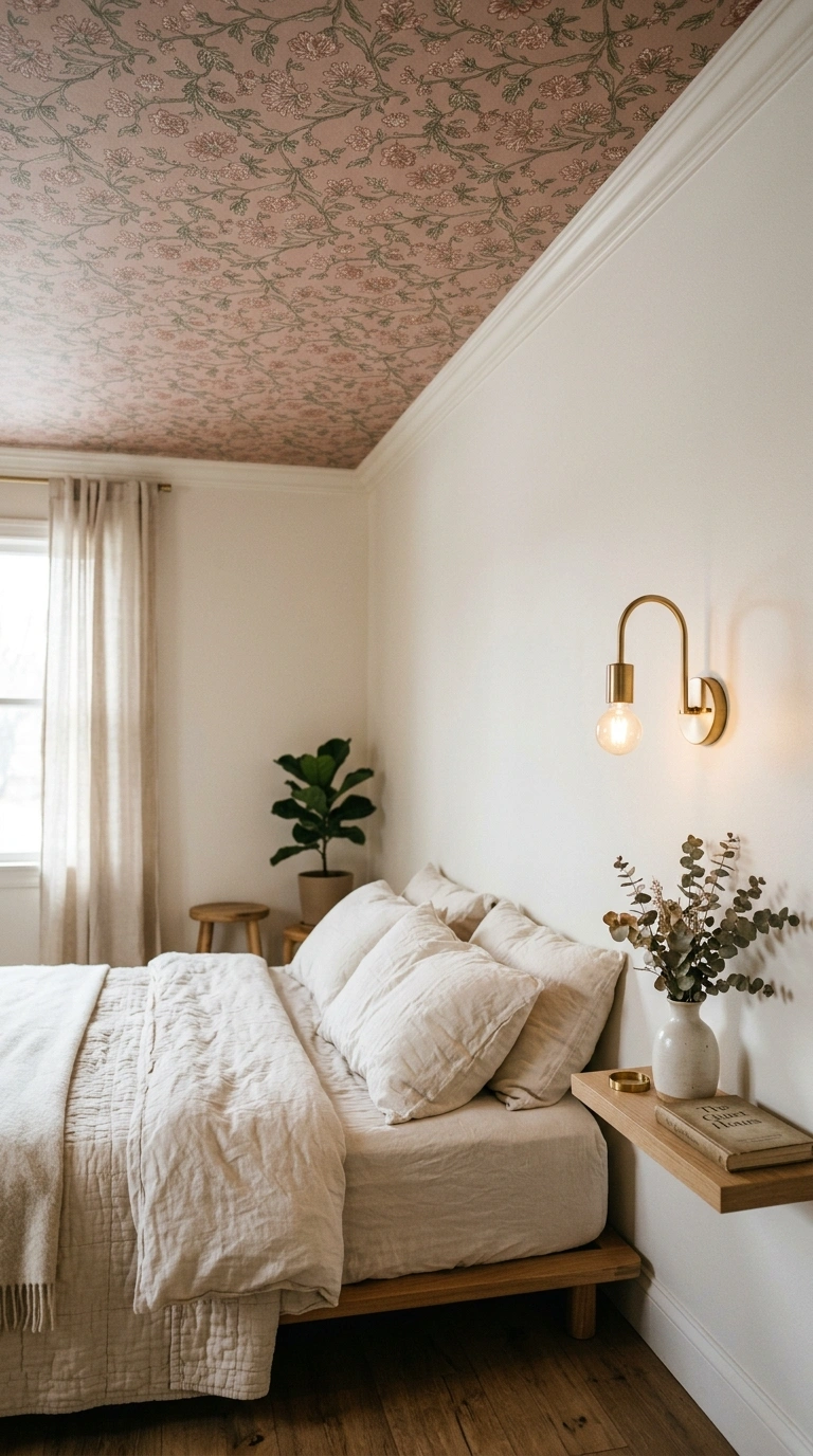 008 An intimate bedroom with a softly patterned dusty