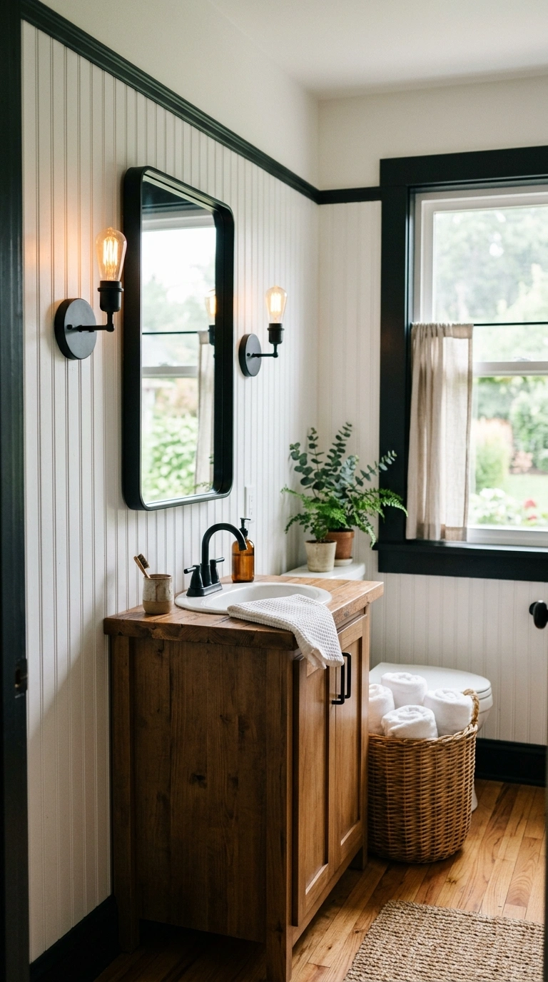 009 A cottage style bathroom with crisp white beadboar