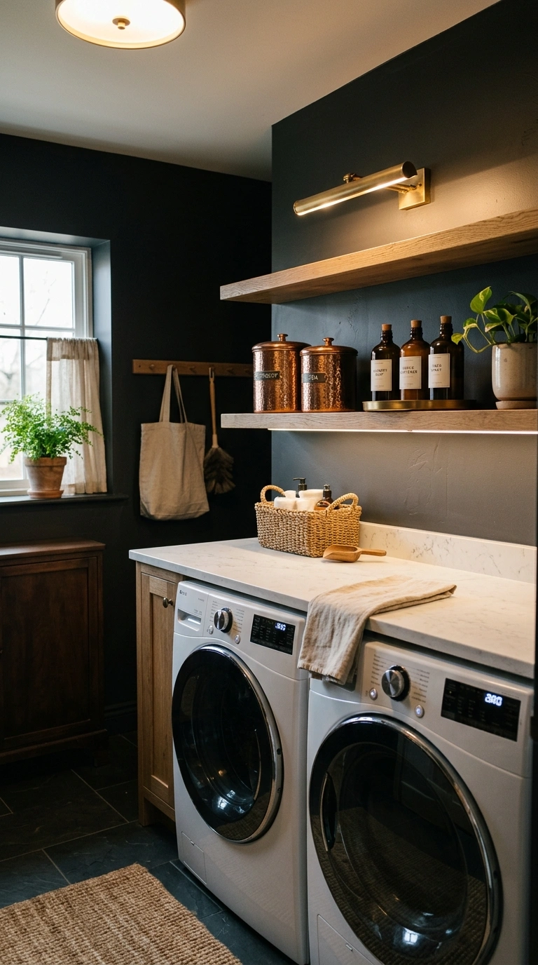 010 A moody laundry room with soft black charcoal wall