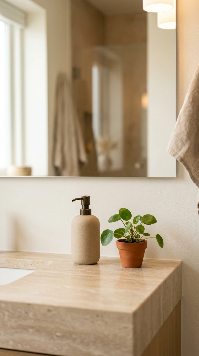 010 A small bathroom with an almost bare warm stone co