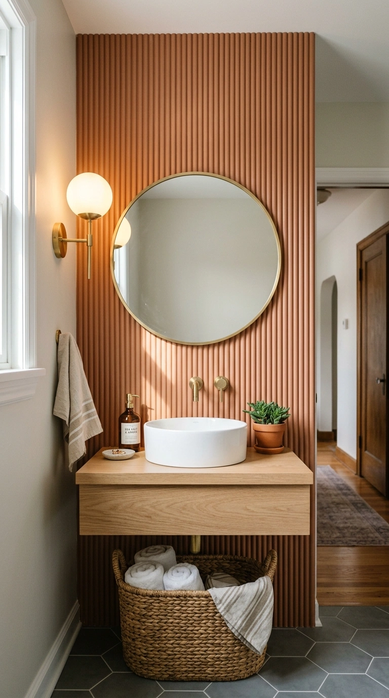 010 A small bathroom with one fluted vertical statemen