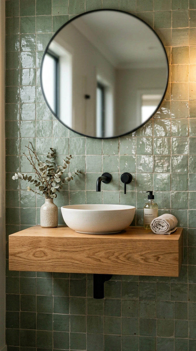 010 A vertical zellige tile feature wall in soft sage