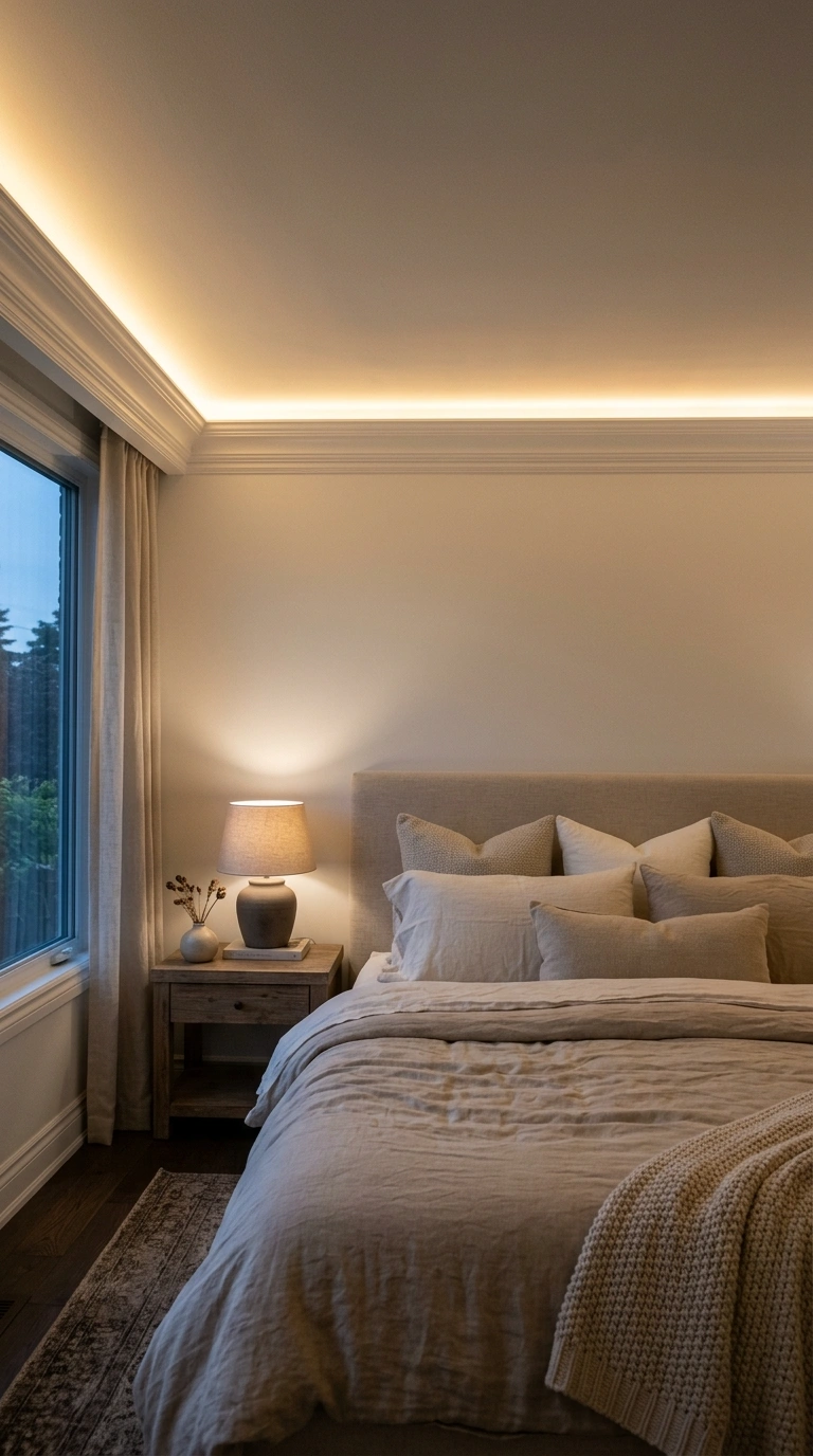011 A calm bedroom at dusk with hidden cove lighting b