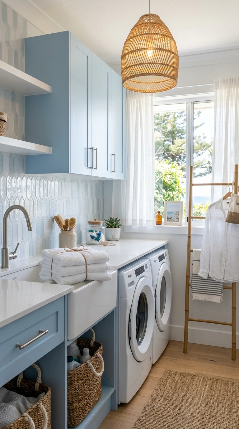 011 A coastal laundry room with powder blue shaker cab