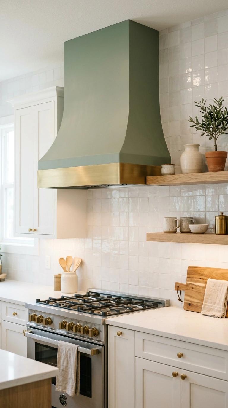 011 A kitchen stove wall with a custom sage green rang