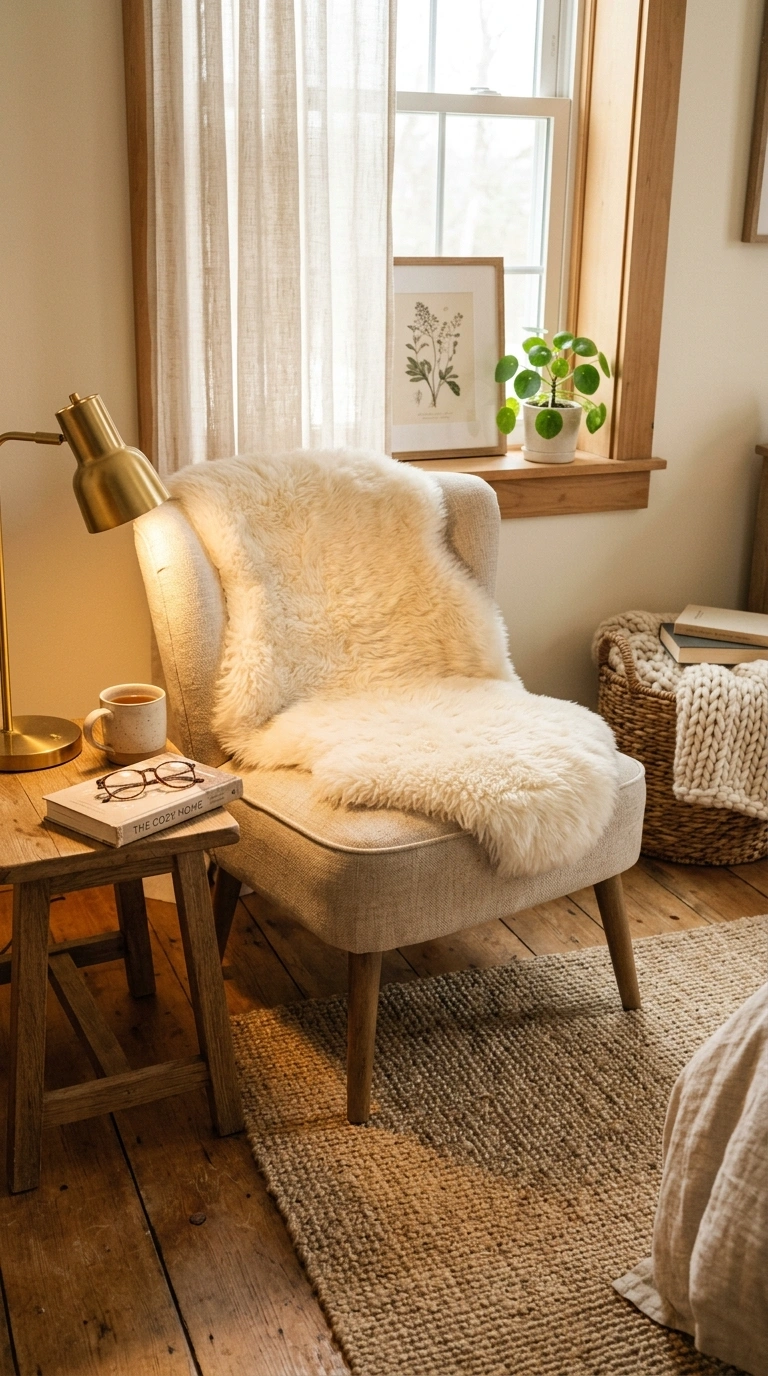 011 A low pile oat jute rug under a small reading chai