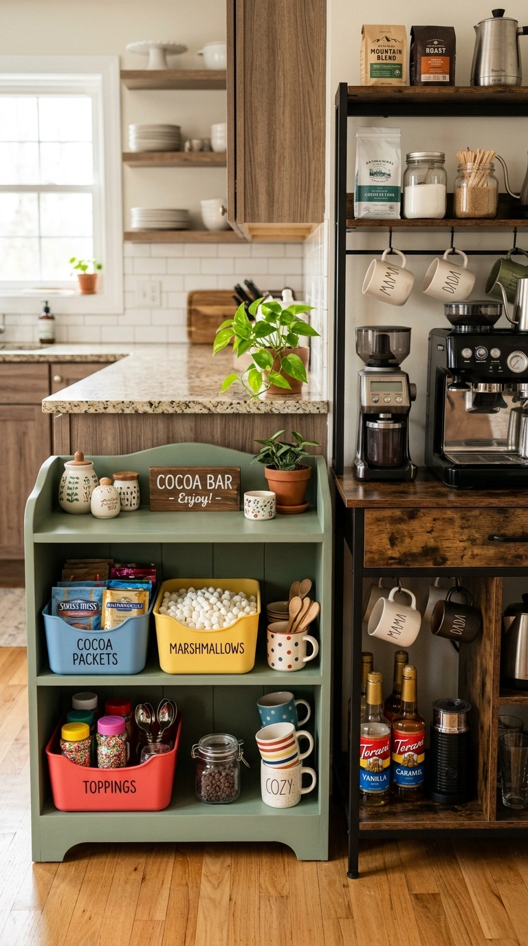 011 A low sage green storage unit with colorful bins h
