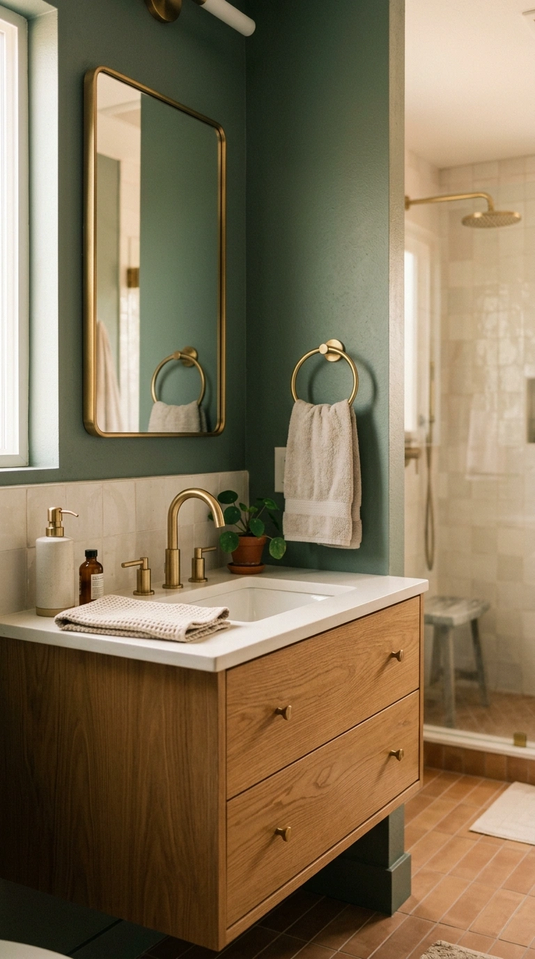 011 A modern master bathroom styled with brushed brass
