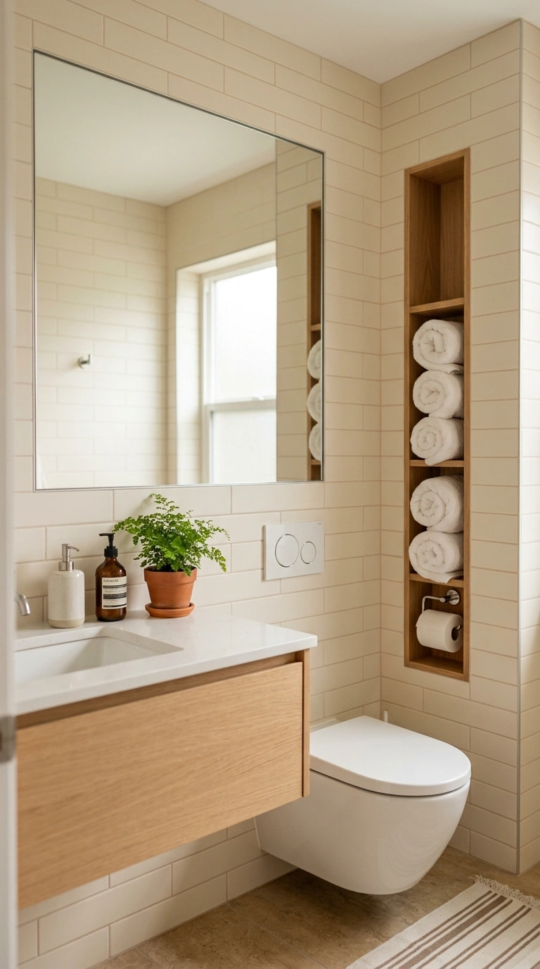 011 A small bathroom with a flush recessed medicine ca